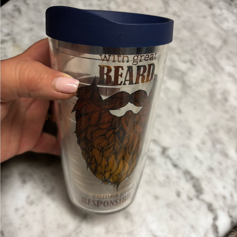 Tervis Clear Tumbler with Black Lid with Great Beard comes Great Responsibility